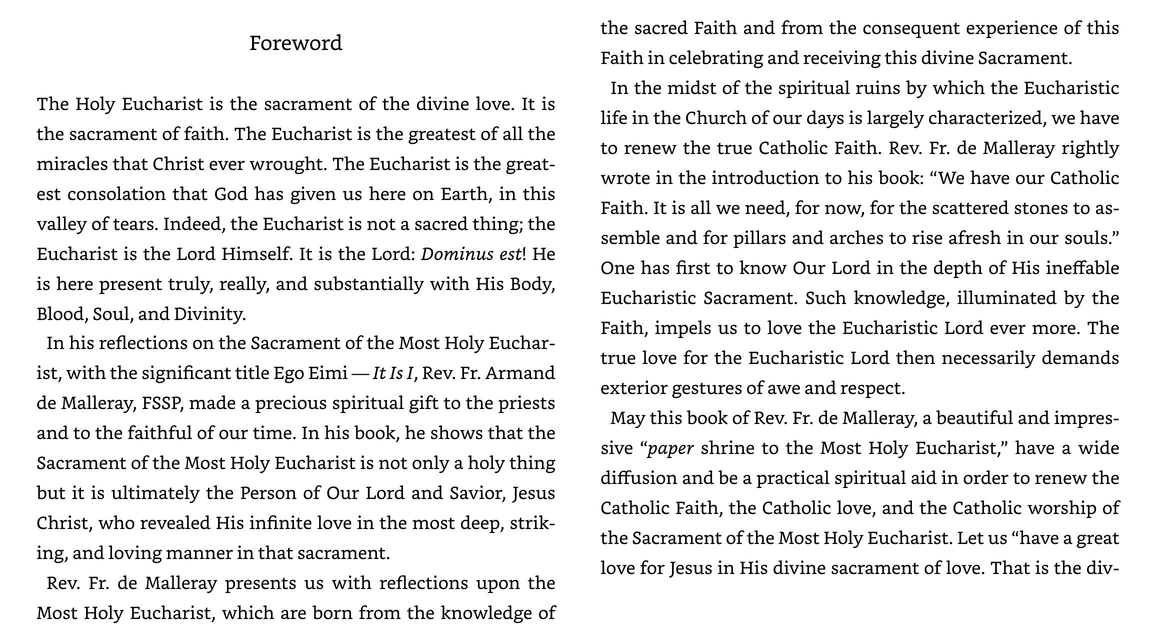 Fr. Armand de Malleray FSSP, Ego Eimi It Is I